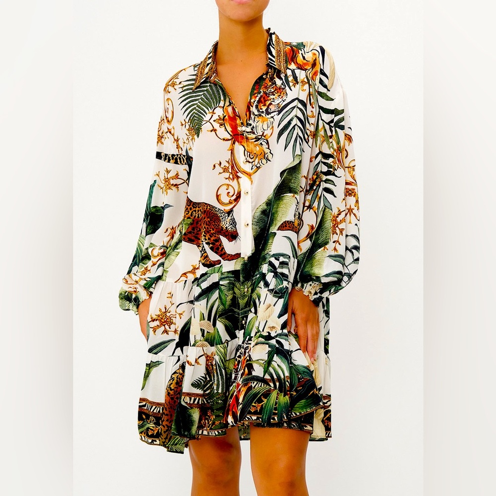 Camilla Tiger Trap Tiered Shirt Dress